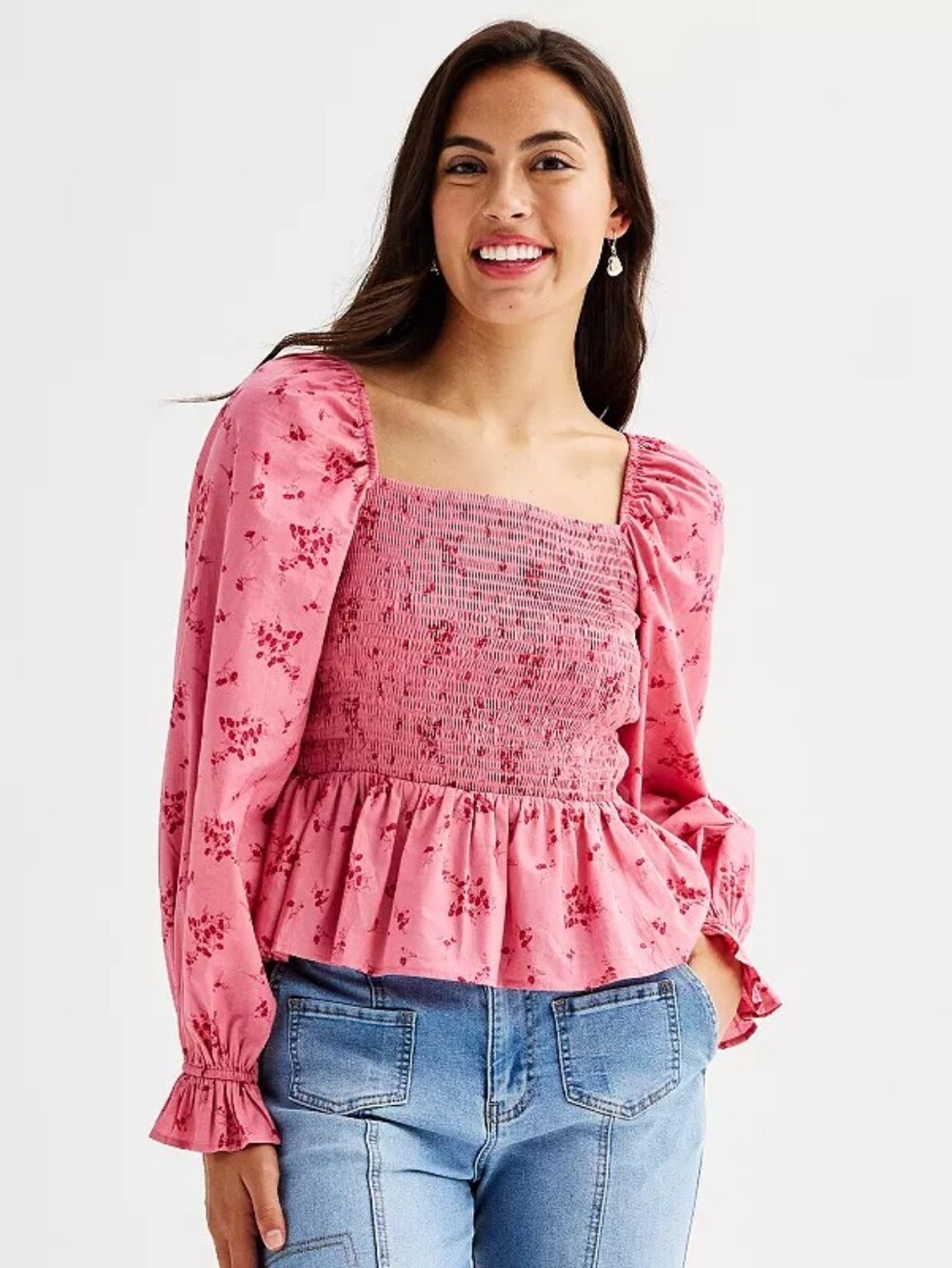 NWT Dizzy Lizzy Floral Smocked Peplum Top XS Pink Cottagecore 100% Cotton